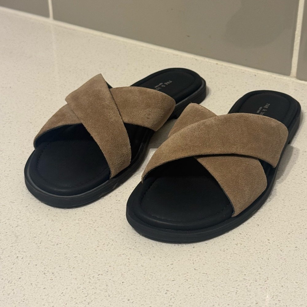 New Rag & Bone Brown Suede Cross Strap Sandals – Women’s Designer Summer Flats - Picture 8 of 12